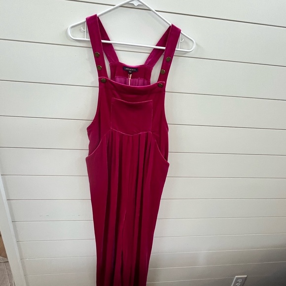Skies Are Blue Pink Velvet Jumpsuit with Decorative Straps - Picture 8 of 9